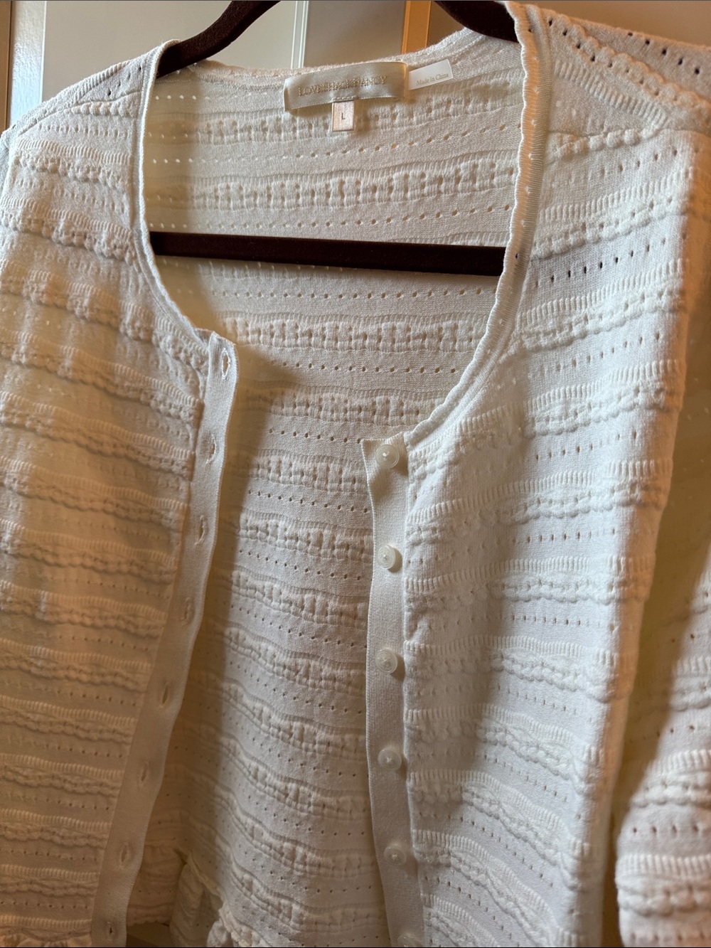 LoveShackFancy Cream Ruffled Button-Front Knit Cardigan - Picture 11 of 12